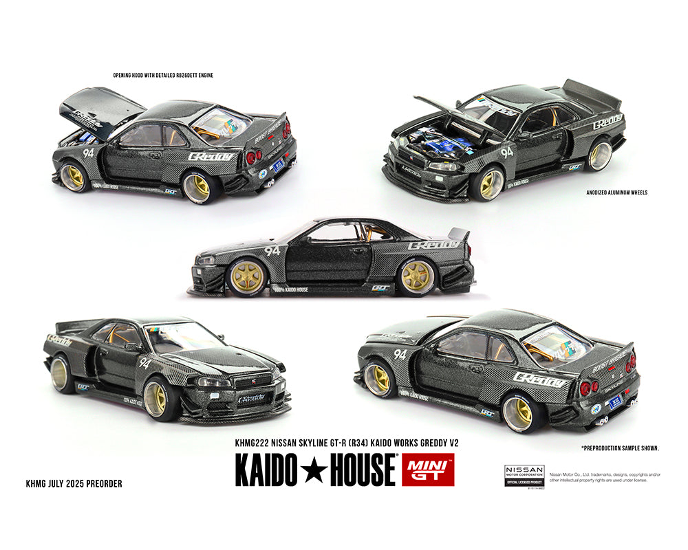 Mini GT x Kaido House 1:64 Nissan Skyline GT-R R34 GReddy V2 Black