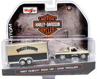 Maisto 1:64 Harley Davidson 1987 Chevrolet Pickup & Car Trailer Silver 15363 HD2