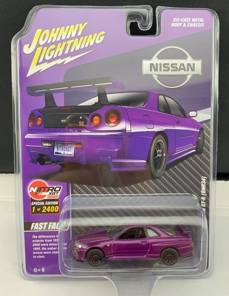 NISSAN SKYLINE GT-R BNR34 PURPLE NITROXGT 1/64 DIECAST JOHNNY LIGHTNING