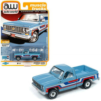 Auto World 1:64 1976 Skyline Blue Chevy Bonanza C10 Fleetside Pickup AWSP034B