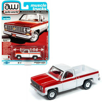 Auto World 1:64 1976 White/Crim.Red Chevy Bonanza C10 Fleetside Pickup AWSP034A