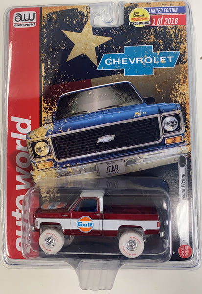 Auto World Exclusive Gulf 1976 Chevrolet Cheyenne Truck Ultra Red Chase