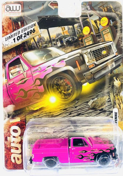 Auto World Exclusive 1976 C10 Pink W/Black Flames Clean