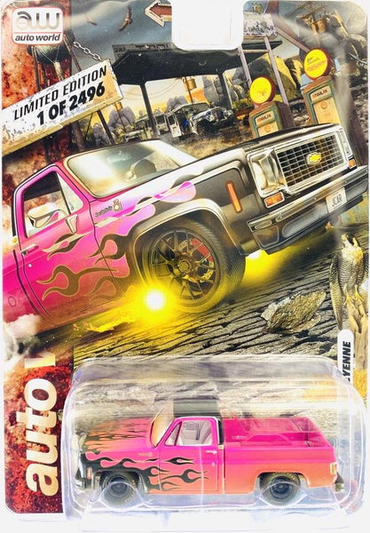 Auto World Exclusive 1976 C10 Pink W/Black Flames Dirty