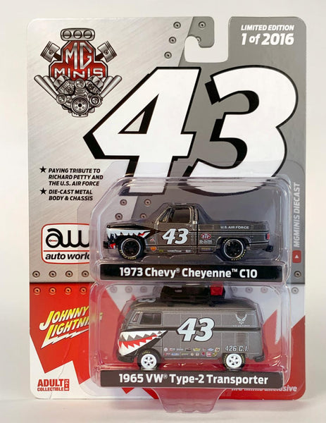 Autoworld & Johnny Lightning MgMinis Exclusive 2 Pack Auto World and Johnny Lightning Chevy Cheyenne C10 with VW Bus